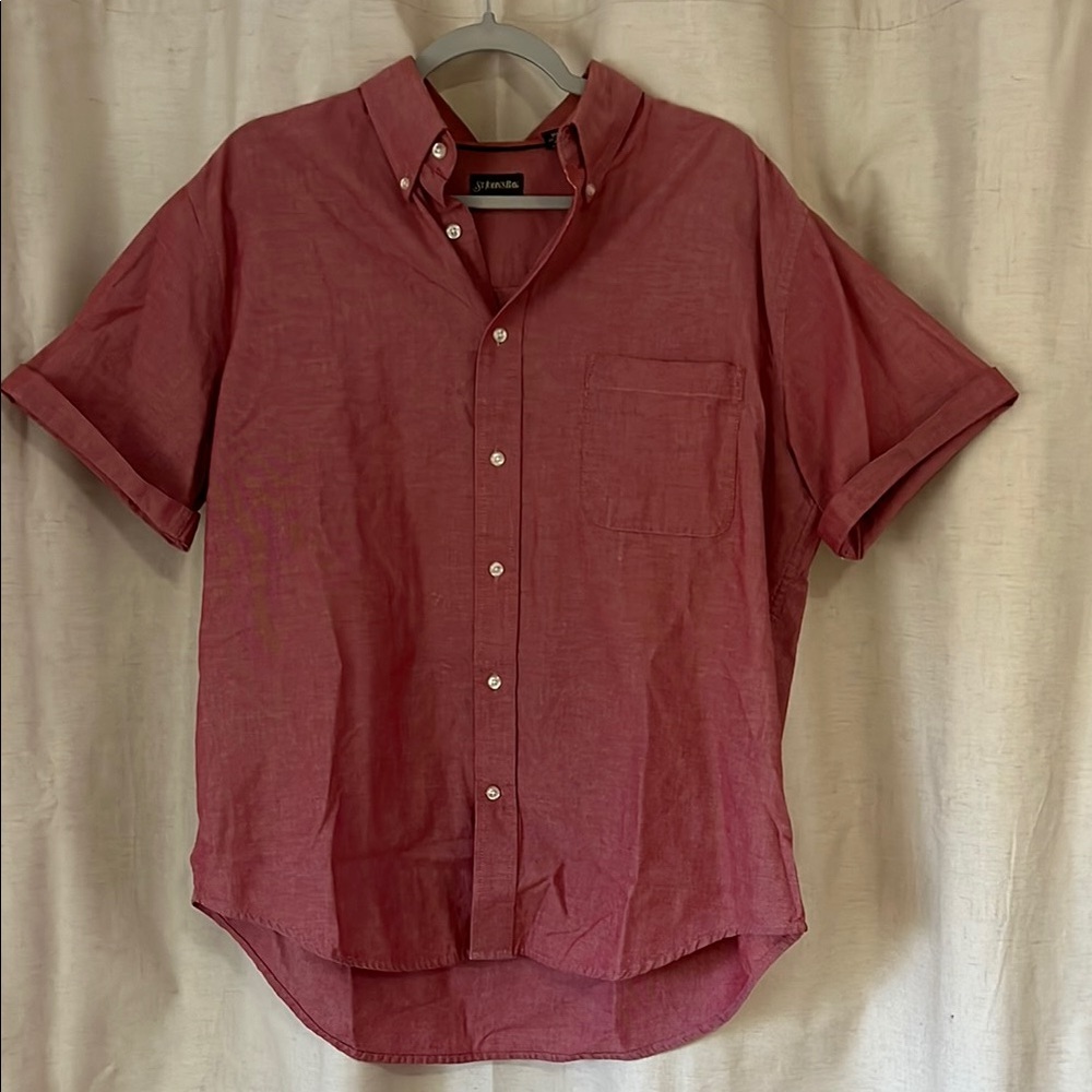 Men's Red Short Sleeve Button Shirt